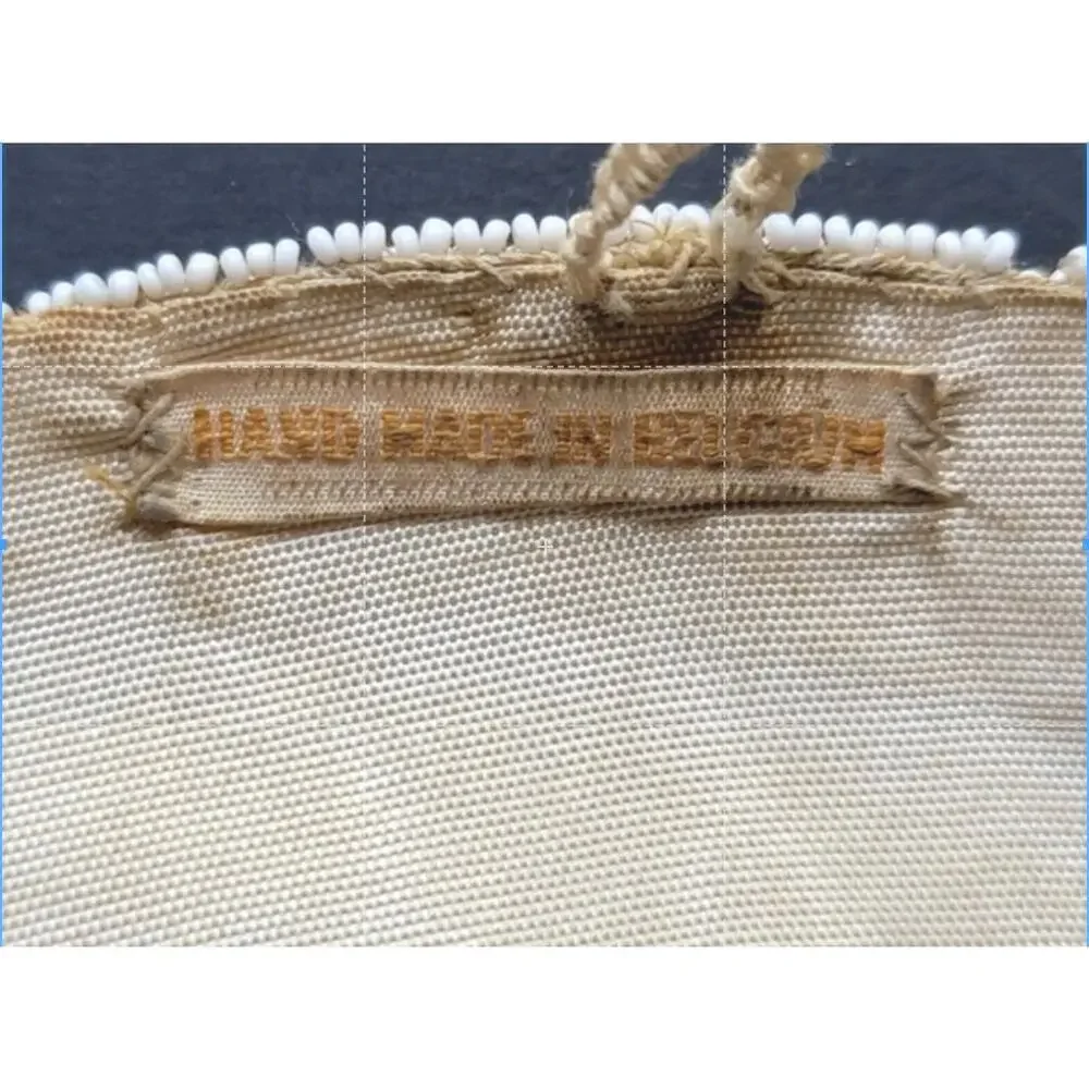 Antique 1920s Micro Beaded Belt Purse Ivory Belgium Flapper Coin Pouch